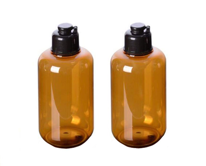 VASANA 300ml/10oz Empty Refill Plastic Squeeze Bottles with Black Flip Cap Cosmetic Makeup Essential Oil Water Shampoo Shower Gel Liquid Body SoapStorage Holder DIY Beauty Tool Pack of 2 (Amber)